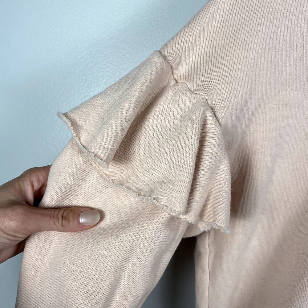 Nation LTD Ruffle Trim Hooded Sweatshirt in Light Pink Small - Picture 2 of 7
